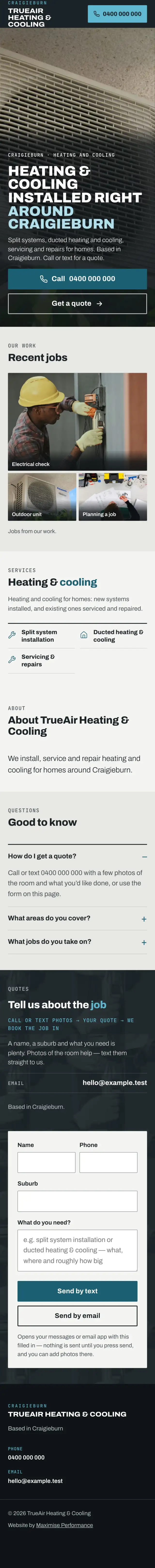 The whole website, top to bottom, on a phone